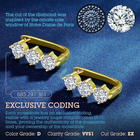 Earrings for Woman Man, Anniversary Birthday Gifts for Wife and Husband, 1.8 carat-3.0 carat 18K Gold Plated Hoop Earrings, Woman's & Unisex Moissanite Earrings, Birthday Gifts for Her in Saudi Arabia