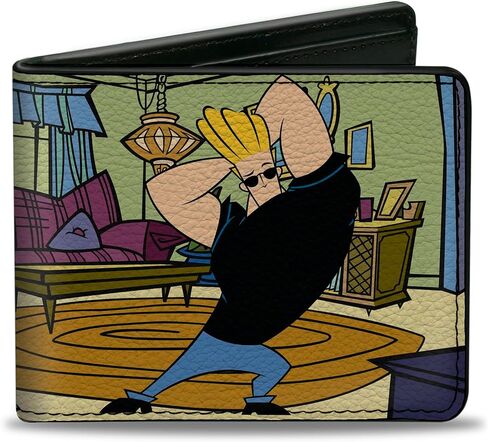 Buckle-Down Johnny Bravo Wallet, Bifold, Johnny Bravo Living Room Flex Pose and Title Logo, Vegan Leather in Saudi Arabia