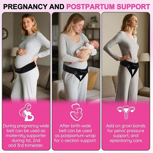 V3 Smart Maternity Belt 4 in 1 - Adjustable Pregnancy, Pelvic, Hip & Vulva Support Belt, Comfortable Belly Band for Prenatal & Postpartum Relief, Soft & Breathable Fabric - Black in Saudi Arabia