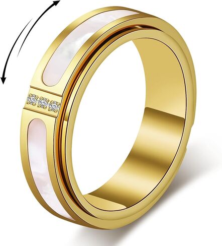 Fidget Spinner Ring for Women:18K Gold Plated Stainless Steel with Mother of Pearl Shell & Cubic Zirconia, Anxiety Relief Spinning Jewelry Gift for Birthday Wedding Engagement Anniversary in Saudi Arabia