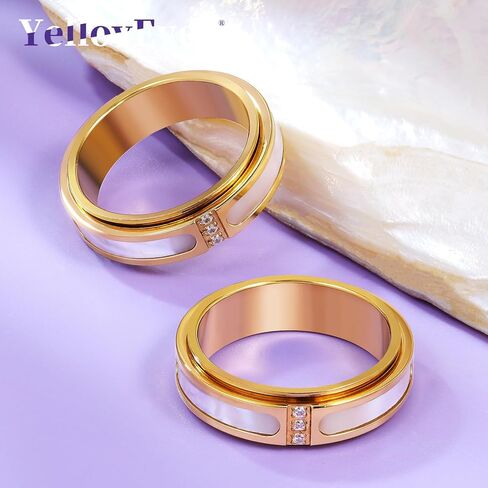 Fidget Spinner Ring for Women:18K Gold Plated Stainless Steel with Mother of Pearl Shell & Cubic Zirconia, Anxiety Relief Spinning Jewelry Gift for Birthday Wedding Engagement Anniversary in Saudi Arabia