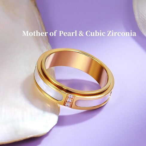Fidget Spinner Ring for Women:18K Gold Plated Stainless Steel with Mother of Pearl Shell & Cubic Zirconia, Anxiety Relief Spinning Jewelry Gift for Birthday Wedding Engagement Anniversary in Saudi Arabia