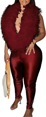 Womens Feather Deep V Neck Jumpsuits Halter Sleeveless Backless Bodycon Pants Set Romper Club Party Night Outfits in Saudi Arabia