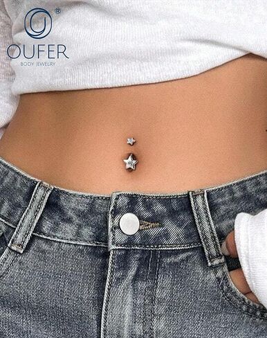 OUFER 316L Surgical Steel Belly Button Rings, 14g Belly Rings for Women, Star Navel Piercing Jewelry, Curved Navel Barbell for Men in Saudi Arabia