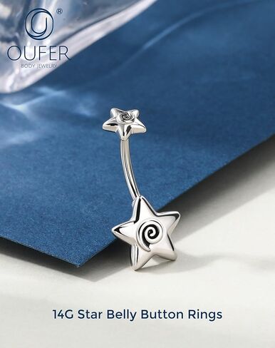 OUFER 316L Surgical Steel Belly Button Rings, 14g Belly Rings for Women, Star Navel Piercing Jewelry, Curved Navel Barbell for Men in Saudi Arabia