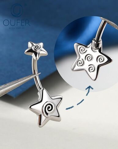 OUFER 316L Surgical Steel Belly Button Rings, 14g Belly Rings for Women, Star Navel Piercing Jewelry, Curved Navel Barbell for Men in Saudi Arabia