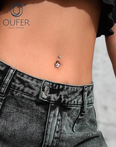 OUFER 316L Surgical Steel Belly Button Rings, 14g Belly Rings for Women, Star Navel Piercing Jewelry, Curved Navel Barbell for Men in Saudi Arabia
