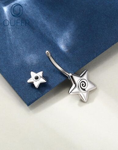 OUFER 316L Surgical Steel Belly Button Rings, 14g Belly Rings for Women, Star Navel Piercing Jewelry, Curved Navel Barbell for Men in Saudi Arabia