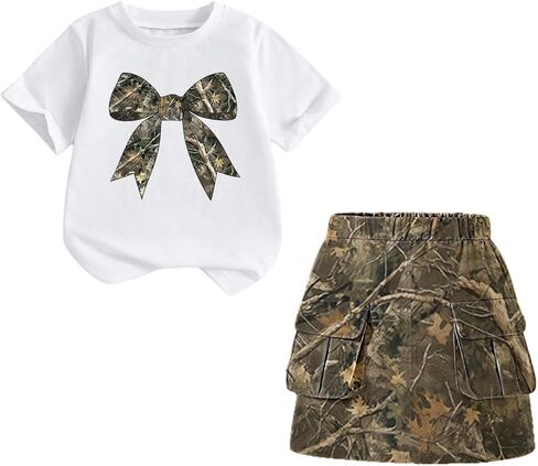 SHENHE Girl's Summer Outfits 2 Piece Graphic Tee Short Sleeve Top and Camo Cargo Skirt Set in Saudi Arabia