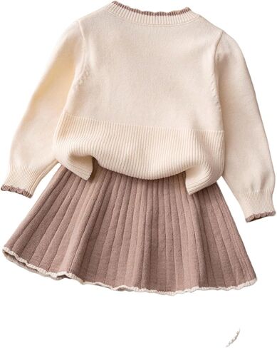 Verdusa Girl's 2 Piece Cozy Sweater Sets Cute Bow Pullover Sweaters with Pleated Skirt Comfy Set in Saudi Arabia