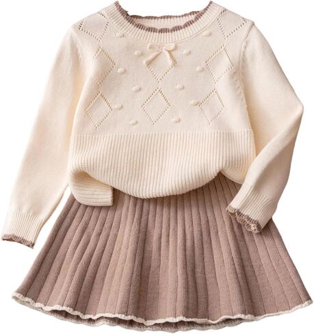 Verdusa Girl's 2 Piece Cozy Sweater Sets Cute Bow Pullover Sweaters with Pleated Skirt Comfy Set in Saudi Arabia