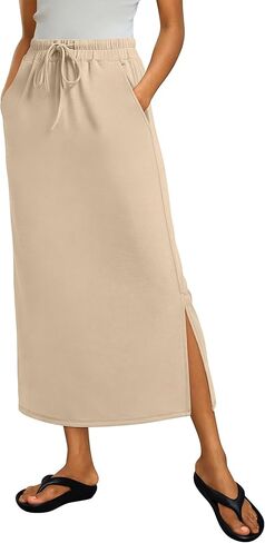 ANRABESS Maxi Skirts for Womens Summer Trendy High Waist Drawstring Side Slit Spring Casual Long Skirt with Pockets in Saudi Arabia