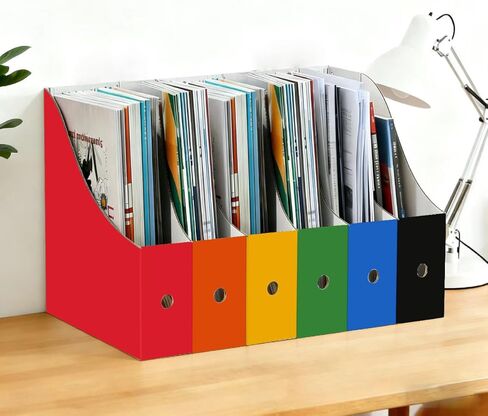 حامل مجلد ملفات مجلة Limitliho للمكتب، وصناديق الكتب لمكتبة الفصل الدراسي، والمكتب، والمنزل، مقاس 10.6 بوصة ارتفاع × 10.2 بوصة طول × 3.5 بوصة عرض في منظم ورق من الورق المقوى (ستة ألوان، 6 عبوات) in Kuwait