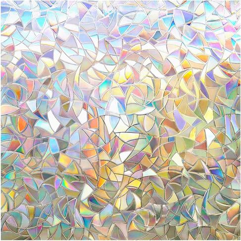 Window Privacy Film Rainbow Film Decorative Window Sticker, 3D Static Stained Glass Cling Tint for Home Heat Control Non-Adhesive in Saudi Arabia