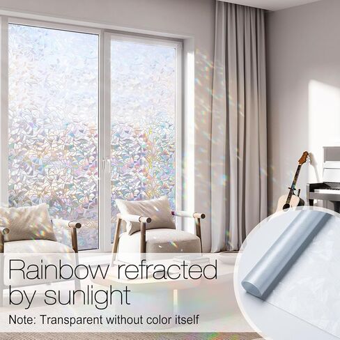 Window Privacy Film Rainbow Film Decorative Window Sticker, 3D Static Stained Glass Cling Tint for Home Heat Control Non-Adhesive in Saudi Arabia