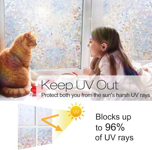 Window Privacy Film Rainbow Film Decorative Window Sticker, 3D Static Stained Glass Cling Tint for Home Heat Control Non-Adhesive in Saudi Arabia