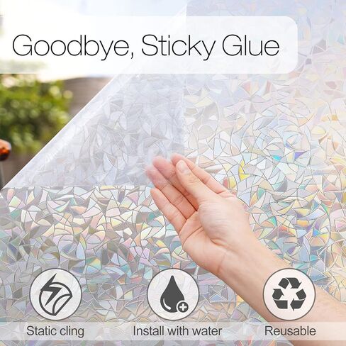 Window Privacy Film Rainbow Film Decorative Window Sticker, 3D Static Stained Glass Cling Tint for Home Heat Control Non-Adhesive in Saudi Arabia