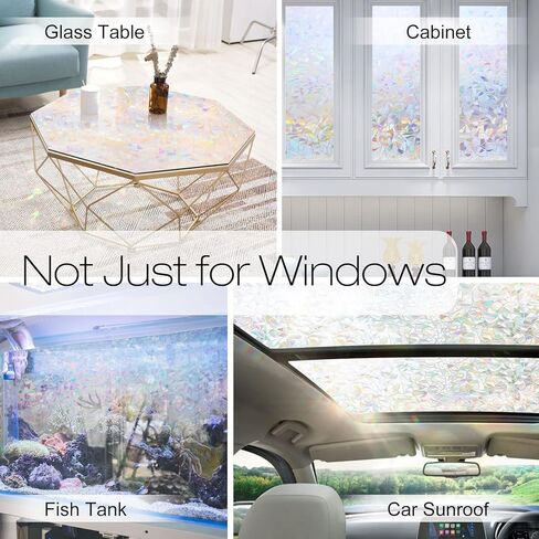 Window Privacy Film Rainbow Film Decorative Window Sticker, 3D Static Stained Glass Cling Tint for Home Heat Control Non-Adhesive in Saudi Arabia