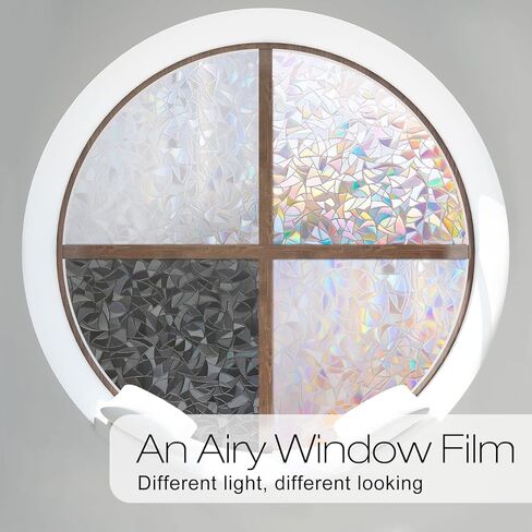 Window Privacy Film Rainbow Film Decorative Window Sticker, 3D Static Stained Glass Cling Tint for Home Heat Control Non-Adhesive in Saudi Arabia