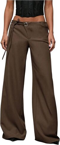 Women's Wide Leg Dress Pants Drawstring Eyelet Baggy Business Work Long Pants Trousers in Saudi Arabia
