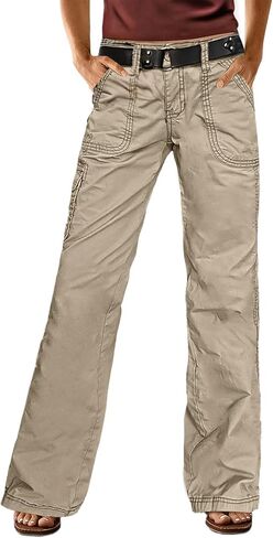 Flamingals Wide Leg Bootcut Cargo Pants for Women Casual Mid Waist Flap Pocket Seam Front Work Dress Pants Without Belt in Saudi Arabia