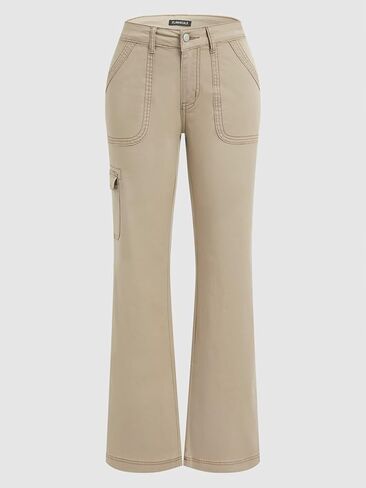Flamingals Wide Leg Bootcut Cargo Pants for Women Casual Mid Waist Flap Pocket Seam Front Work Dress Pants Without Belt in Saudi Arabia
