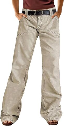 Flamingals Wide Leg Bootcut Cargo Pants for Women Casual Mid Waist Flap Pocket Seam Front Work Dress Pants Without Belt in Saudi Arabia