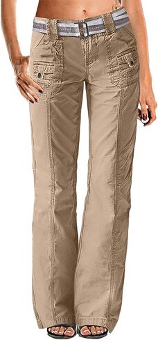 Flamingals Wide Leg Bootcut Cargo Pants for Women Casual Mid Waist Flap Pocket Seam Front Work Dress Pants Without Belt in Saudi Arabia