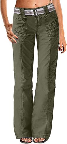 Flamingals Wide Leg Bootcut Cargo Pants for Women Casual Mid Waist Flap Pocket Seam Front Work Dress Pants Without Belt in Saudi Arabia