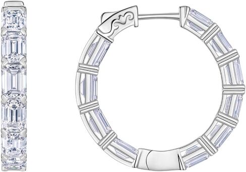 HANDMADE Sterling Silver Baguette Cut Moissanite Huggie Hoop Earrings, 14K White Gold Plated, 925 Silver in Saudi Arabia