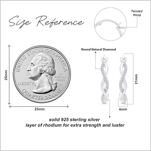 Twisted Hoop Natural Diamond or Lab Created Moissanite Earrings for Women, 1/8 CTTW Engagement Anniversary Wedding Jewelry in 14K White,Yellow or Rose Gold Plated Sterling Silver Hoops in Saudi Arabia