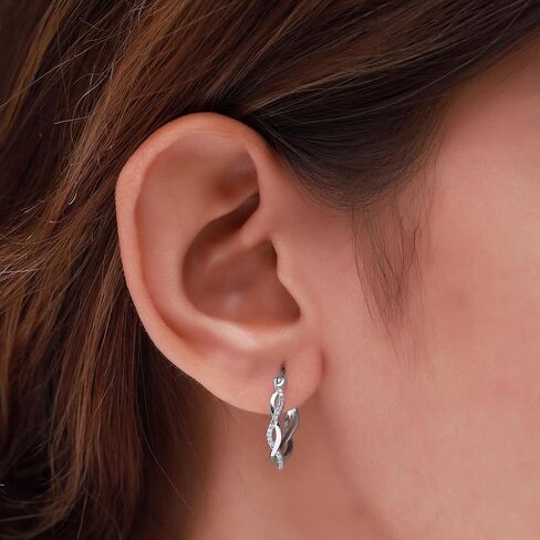 Twisted Hoop Natural Diamond or Lab Created Moissanite Earrings for Women, 1/8 CTTW Engagement Anniversary Wedding Jewelry in 14K White,Yellow or Rose Gold Plated Sterling Silver Hoops in Saudi Arabia