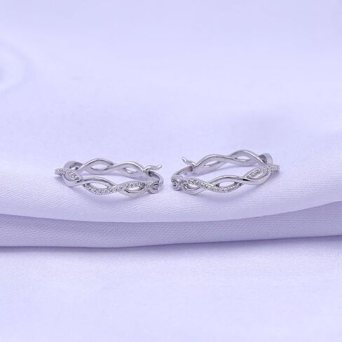 Twisted Hoop Natural Diamond or Lab Created Moissanite Earrings for Women, 1/8 CTTW Engagement Anniversary Wedding Jewelry in 14K White,Yellow or Rose Gold Plated Sterling Silver Hoops in Saudi Arabia