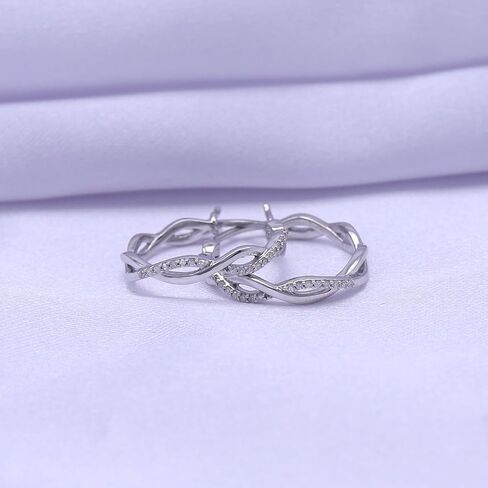 Twisted Hoop Natural Diamond or Lab Created Moissanite Earrings for Women, 1/8 CTTW Engagement Anniversary Wedding Jewelry in 14K White,Yellow or Rose Gold Plated Sterling Silver Hoops in Saudi Arabia