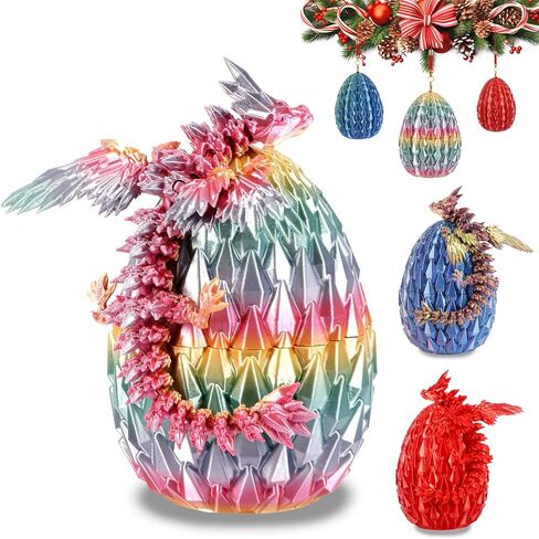 3PCS 3D Printed Dragon Egg with Keychains - Articulated Fidget Toys for Executive Home Office Decor Suprprise eggs, Easter Basket Stuffer, stocking stuffers - Gifts for Gamers, D&D Fans (Style-2) in Saudi Arabia
