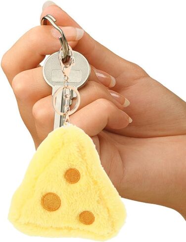 Cute Fluffy Cheese Keychain Adorable Plush Keyring for Bags Backpacks and Keys Soft Stuffed Food Pendant Kawaii Aesthetic Accessory in Saudi Arabia