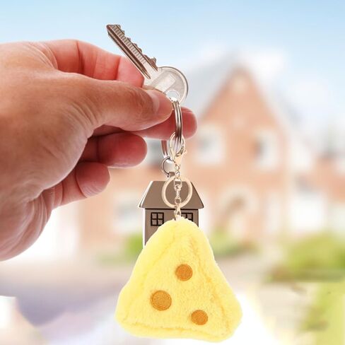 Cute Fluffy Cheese Keychain Adorable Plush Keyring for Bags Backpacks and Keys Soft Stuffed Food Pendant Kawaii Aesthetic Accessory in Saudi Arabia
