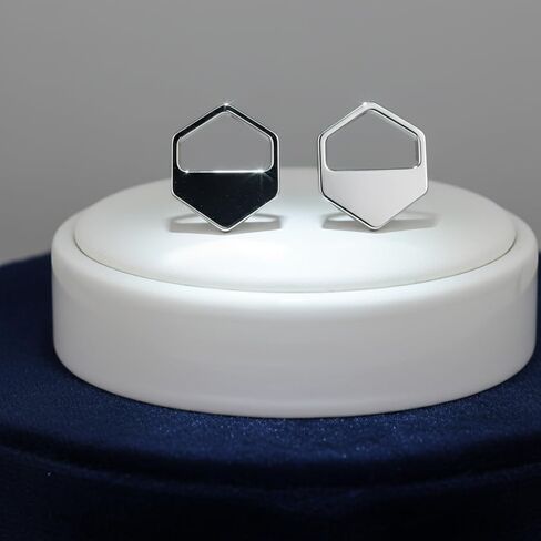 Silver Hexagon Cutout Stud Earrings – Modern Minimalist Design, Everyday Lightweight Silver Jewelry, Sleek Geometric Style, Jewelry Gifts for Her in Saudi Arabia