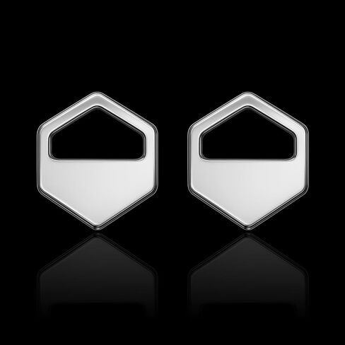 Silver Hexagon Cutout Stud Earrings – Modern Minimalist Design, Everyday Lightweight Silver Jewelry, Sleek Geometric Style, Jewelry Gifts for Her in Saudi Arabia