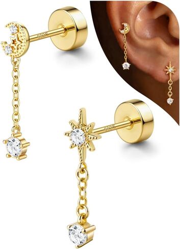 LOLIAS Hypoallergenic Cartilage Earrings for Women Flat Back-925 Sterling Silver Post Stud Flatback Earrings for Sensitive Ears-20G Ear Crawler Climber Cartilage Earring Tragus Conch Helix Piercing Jewelry in Saudi Arabia