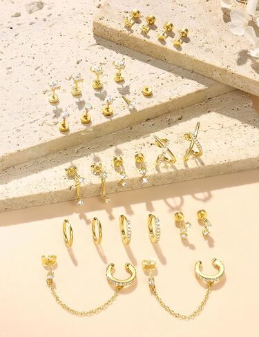 أقراط BESTEEL مضادة للحساسية بظهر مسطح للنساء - مجموعة أقراط غضروف مطلية بالذهب عيار 14 قيراط 20 جرام من الفولاذ المقاوم للصدأ الجراحي المسطح مجموعة أقراط ثقب الزنمة الحلزونية in Kuwait
