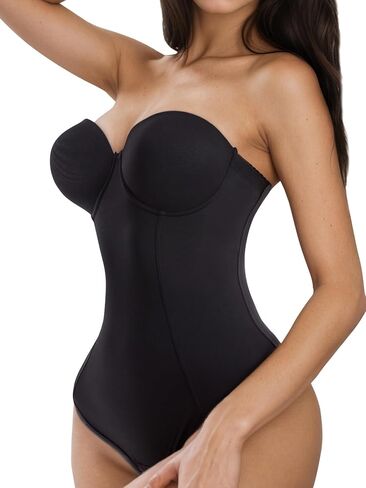 Women's Strapless Body Shaper Tummy Control Waist Push-Up Bodysuit with Cups and Detachable Straps Shapewear in Saudi Arabia