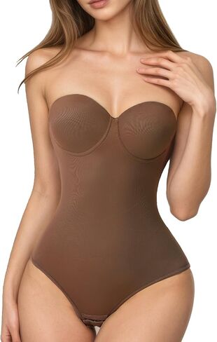 Women's Strapless Body Shaper Tummy Control Waist Push-Up Bodysuit with Cups and Detachable Straps Shapewear in Saudi Arabia