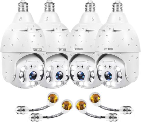 EVERSECU 2K 4MP Light Bulb Security Camera, Outdoor Waterproof, 360° View, 2.4G WiFi&Wireless, Motion Detection, Auto Tracking, 2 Way Audio, Color Night Vision, Work with Alexa Google in Kuwait