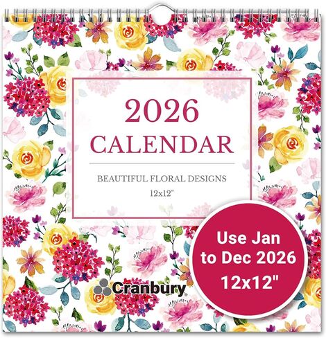 CRANBURY Large 12x12 Wall Calendar 2026 (Seasons), Square Hanging Calendar, 14 Months, Use Nov 2025 to Dec 2026, Big Grid, Colorful Seasonal Monthly Designs in Kuwait