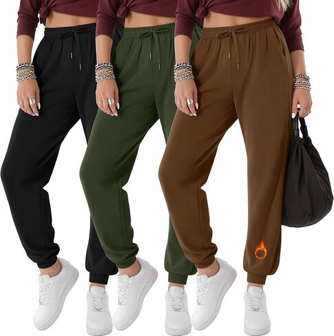 3 Pack Women's Fleece Lined Joggers Thermal Lounge Sweatpants Elastic Waist Drawstring Yoga Pants with Pockets in Saudi Arabia
