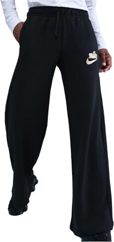 بنطال Nike Sportswear Club Fleece للسيدات متوسط ​​الارتفاع وواسع الساق (أسود/ذهبي معدني) in Kuwait