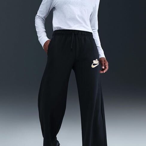 بنطال Nike Sportswear Club Fleece للسيدات متوسط ​​الارتفاع وواسع الساق (أسود/ذهبي معدني) in Kuwait