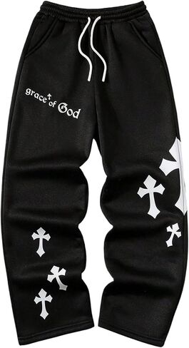 Boy's Baggy Sweatpants Y2k Gothic Graphic Pants Drawstring Waist Straight Leg Trousers Streetwear in Saudi Arabia
