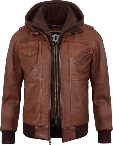 Hooded Leather Jacket Men - Casual Real Lambskin Outerwear Mens Leather Jackets With Detachable Hood in Saudi Arabia